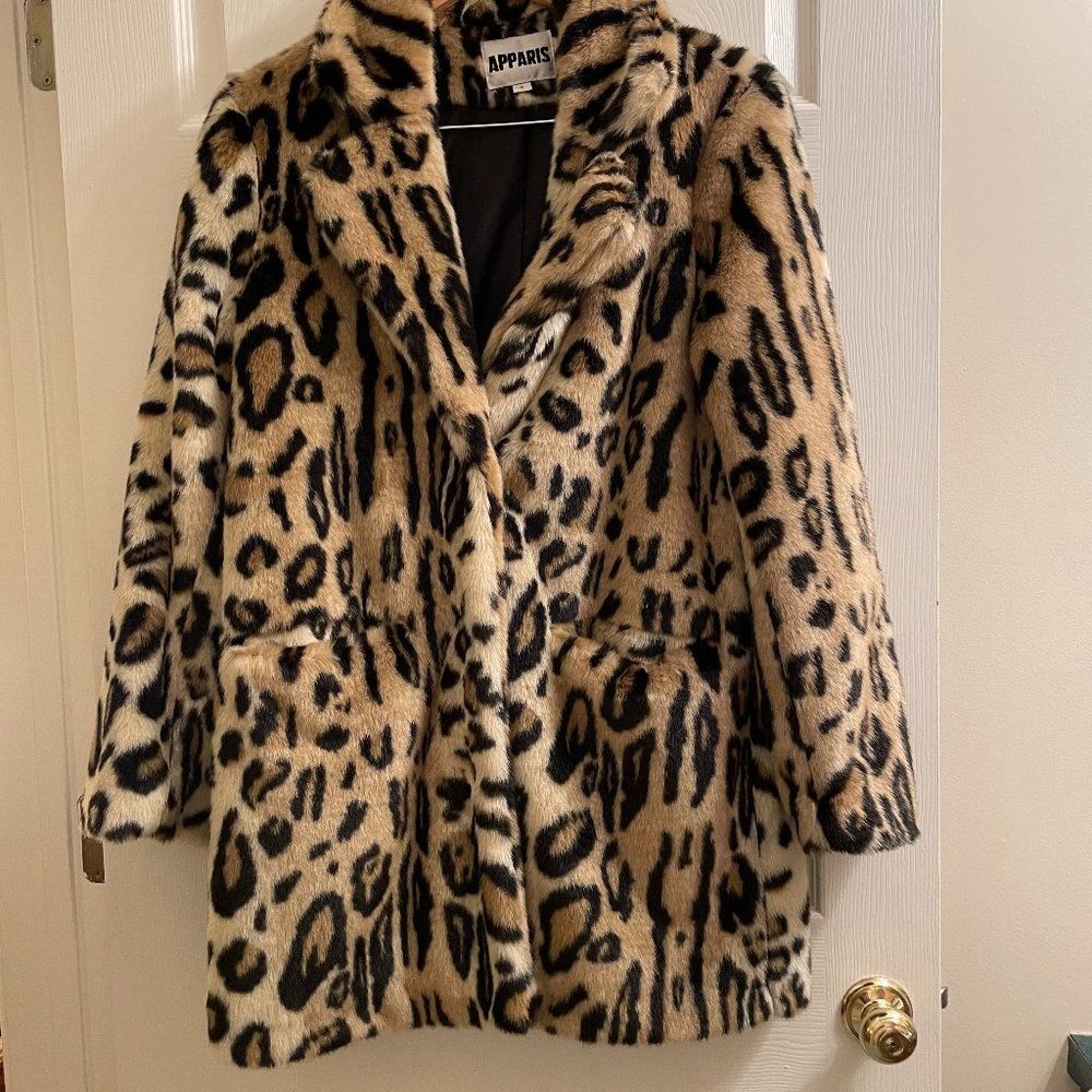 Apparis Brown Margot Leopard Print Long Sleeve Faux Fur